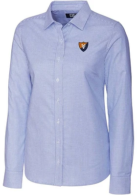 Cutter and Buck Illinois Fighting Illini Womens Stretch Oxford Stripe Long Sleeve Dress Shirt