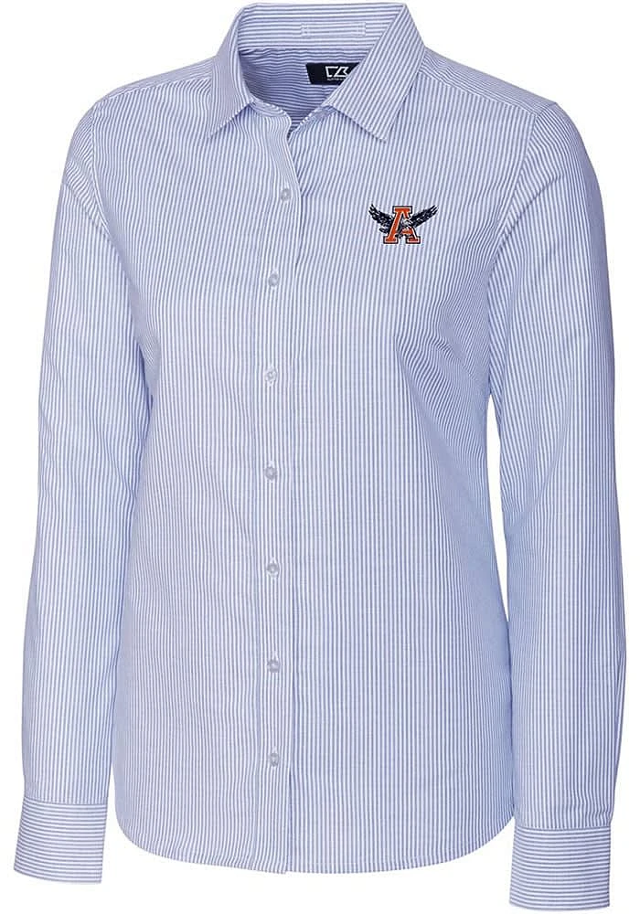 Cutter and Buck Auburn Tigers Womens Stretch Oxford Stripe Long Sleeve Light Blue Dress Shirt