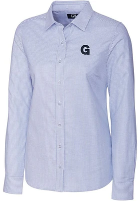Cutter and Buck Gonzaga Bulldogs Womens Stretch Oxford Stripe Long Sleeve Light Blue Dress Shirt