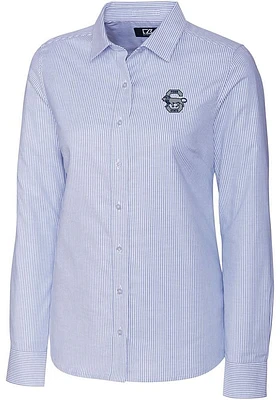 Cutter and Buck Penn State Nittany Lions Womens Stretch Oxford Stripe Long Sleeve Light Blue Dress..