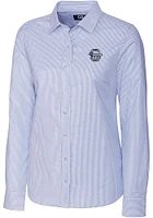 Cutter and Buck Penn State Nittany Lions Womens Stretch Oxford Stripe Long Sleeve Light Blue Dress..