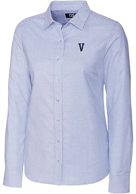 Cutter and Buck Villanova Wildcats Womens Stretch Oxford Stripe Long Sleeve Light Blue Dress Shi..