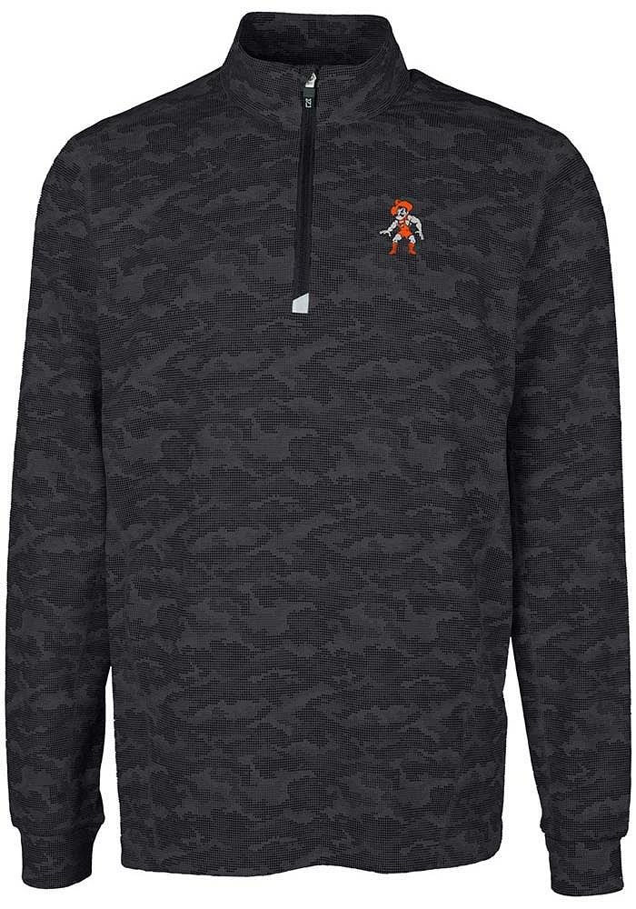 Cutter and Buck Oklahoma State Cowboys Mens Black Traverse Camo Print Big Tall Qtr Zip