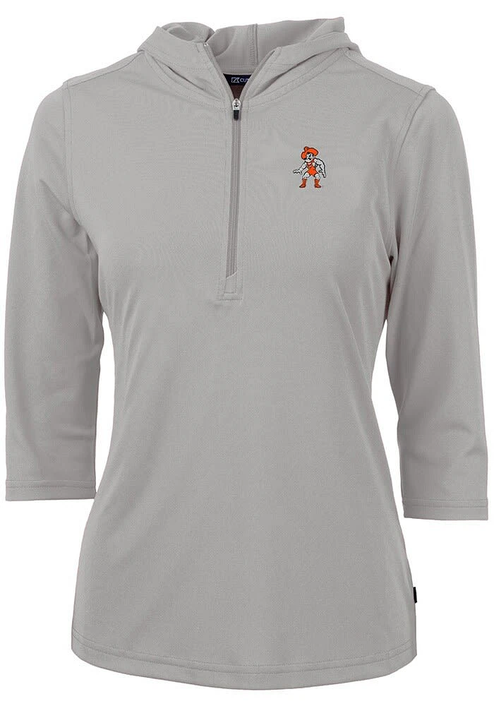 Cutter and Buck Oklahoma State Cowboys Womens Grey Wresting Pete Virtue Eco Pique Hooded Sweatsh..