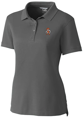 Cutter and Buck Oklahoma State Cowboys Womens Grey Wresting Pete Advantage Short Sleeve Polo Shi..