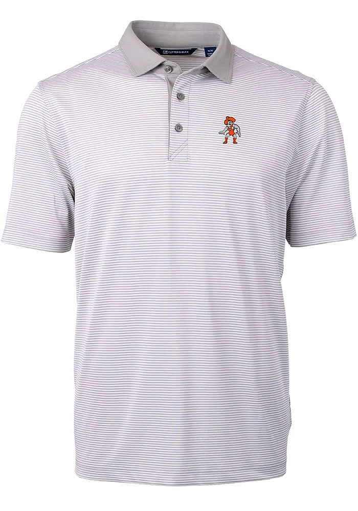 Cutter and Buck Oklahoma State Cowboys Grey Wresting Pete Virtue Eco Pique Micro Stripe Big ..
