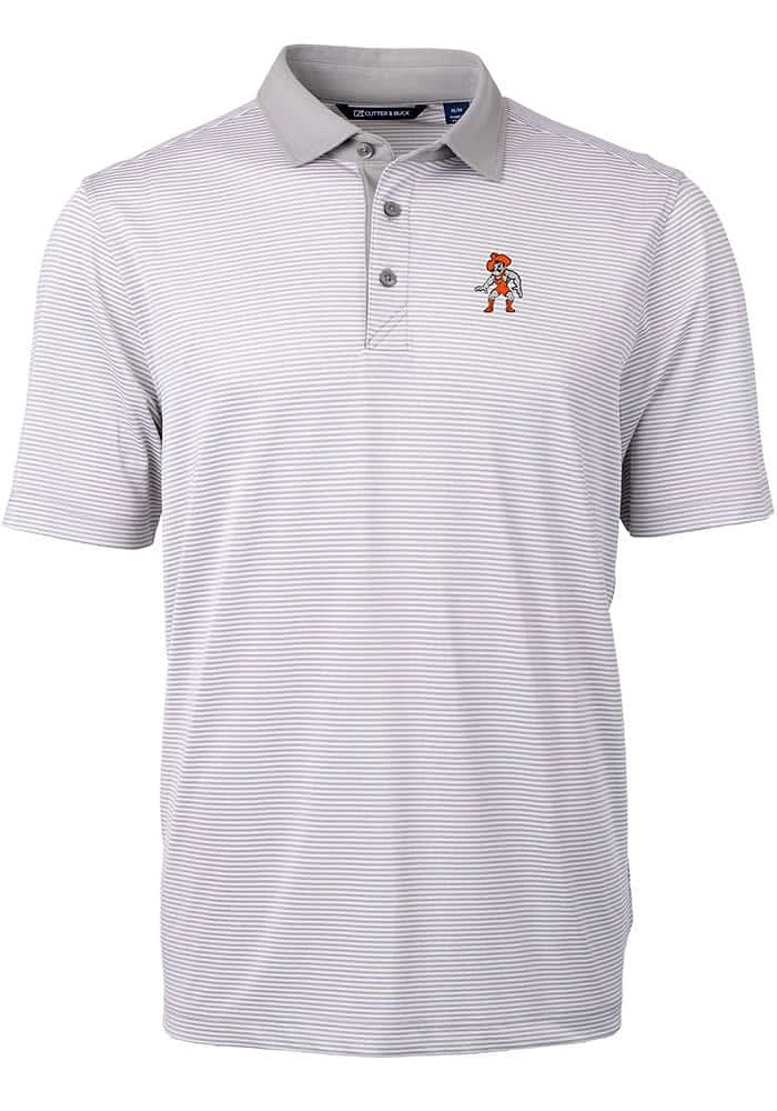 Cutter and Buck Oklahoma State Cowboys Mens Grey Wresting Pete Virtue Eco Pique Micro Stripe Sho..