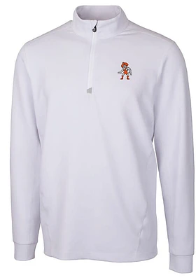 Cutter and Buck Oklahoma State Cowboys Mens White Wresting Pete Traverse Long Sleeve Qtr Zip Pullo..