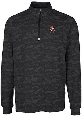 Cutter and Buck Oklahoma State Cowboys Mens Black Traverse Camo Print Stretch Long Sleeve Qtr Zip..
