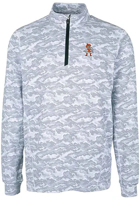Cutter and Buck Oklahoma State Cowboys Mens Grey Traverse Camo Print Stretch Long Sleeve Qtr Zip P..