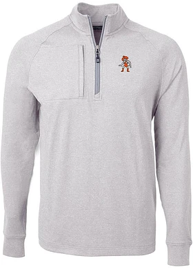 Cutter and Buck Oklahoma State Cowboys Mens Grey Wresting Pete Adapt Eco Long Sleeve Qtr Zip Pul..