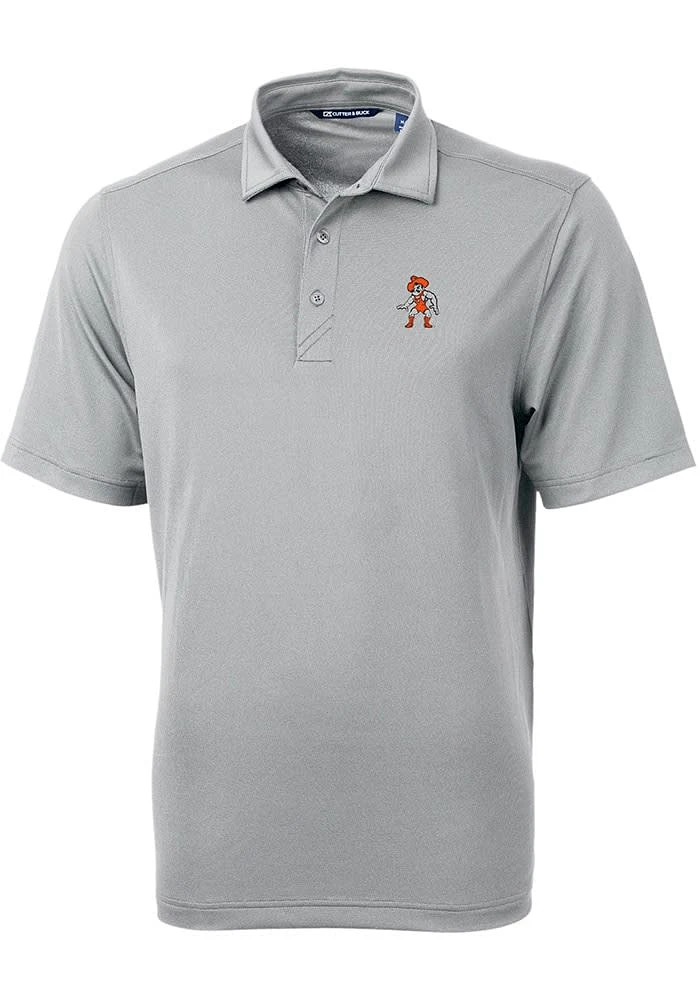 Cutter and Buck Oklahoma State Cowboys Mens Grey Wresting Pete Virtue Eco Pique Short Sleeve Pol..
