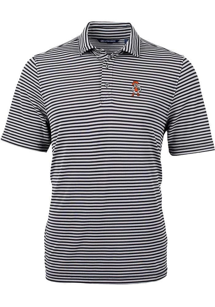 Cutter and Buck Oklahoma State Cowboys Mens Black Wresting Pete Virtue Eco Pique Stripe Short Sl..
