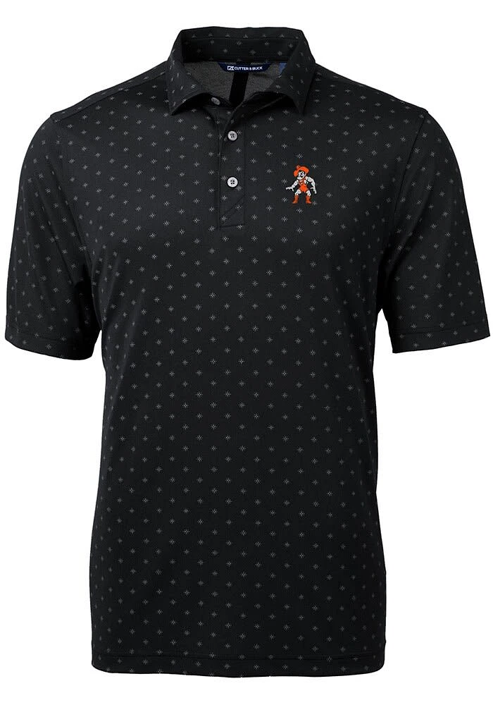 Cutter and Buck Oklahoma State Cowboys Mens Black Virtue Eco Pique Tile Short Sleeve Polo