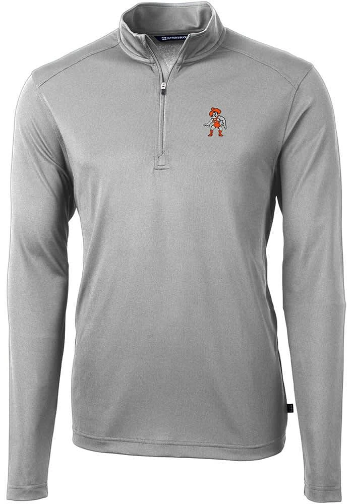 Cutter and Buck Oklahoma State Cowboys Mens Grey Wresting Pete Virtue Eco Pique Long Sleeve Qtr ..