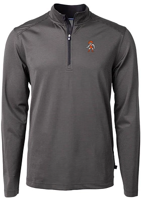 Cutter and Buck Oklahoma State Cowboys Mens Black Virtue Eco Pique Micro Stripe Long Sleeve Qtr Zi..