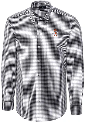 Cutter and Buck Oklahoma State Cowboys Mens Grey Easy Care Gingham Long Sleeve Dress Shirt