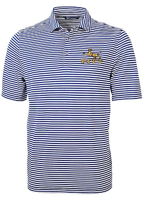 Cutter and Buck Pitt Panthers Mens Blue Virtue Stripe Short Sleeve Polo
