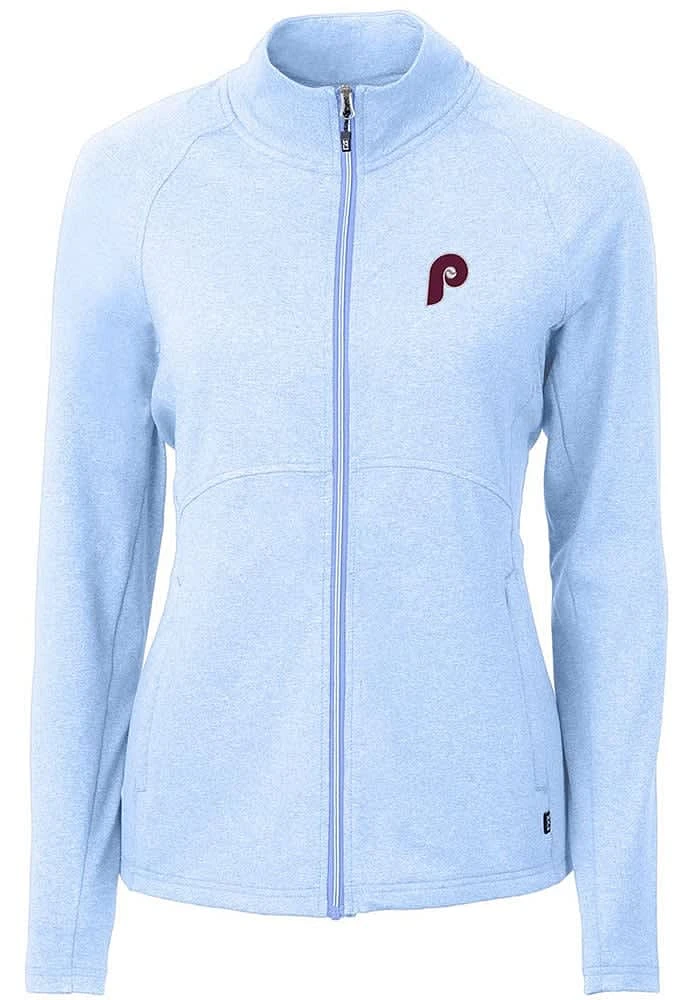 Cutter and Buck Philadelphia Phillies Womens Light Blue Adapt Heathered Full Zip Medium Weight Jac..