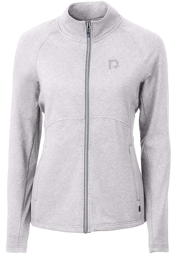 Cutter and Buck Pittsburgh Pirates Womens Grey Adapt Heathered Full Zip Medium Weight Jacket