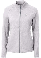 Cutter and Buck Pittsburgh Pirates Womens Grey Adapt Heathered Full Zip Medium Weight Jacket