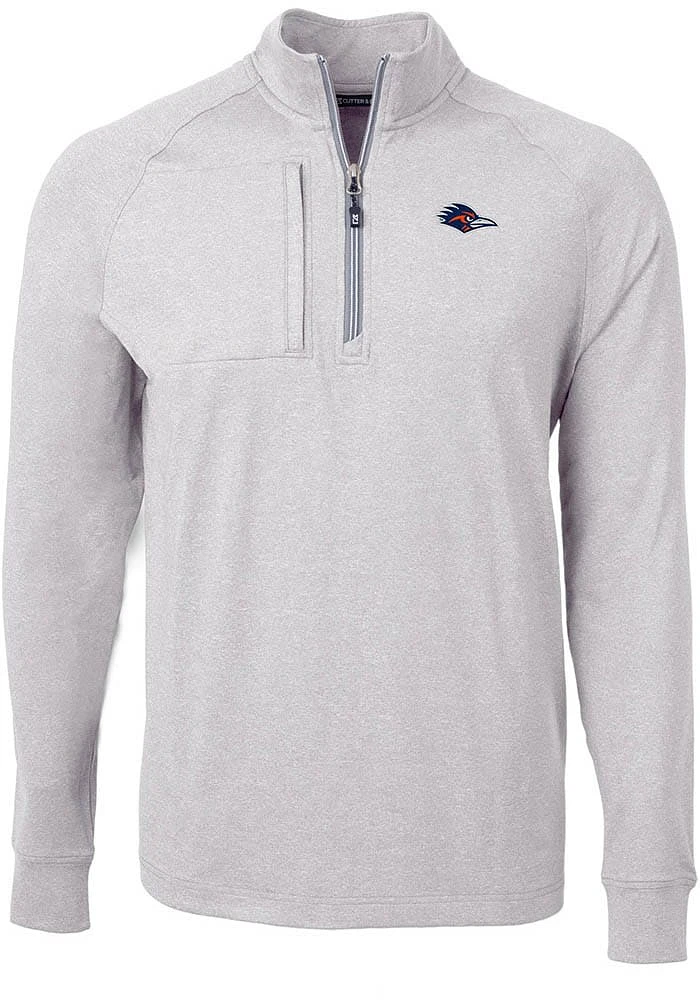 Cutter and Buck UTSA Roadrunners Mens Grey Adapt Eco Knit Big Tall Qtr Zip
