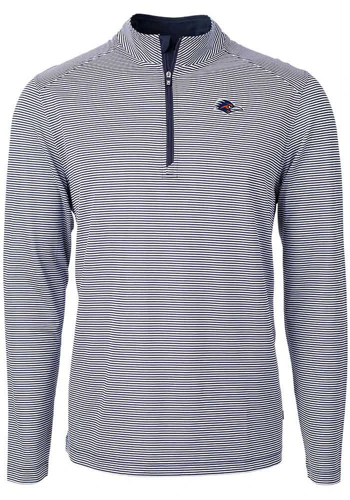 Cutter and Buck UTSA Roadrunners Mens Navy Blue Virtue Eco Pique Big Tall Qtr Zip