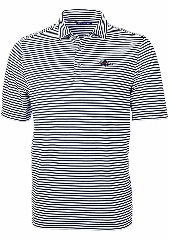 Cutter and Buck UTSA Roadrunners Navy Blue Virtue Eco Pique Stripe Big Tall Polo