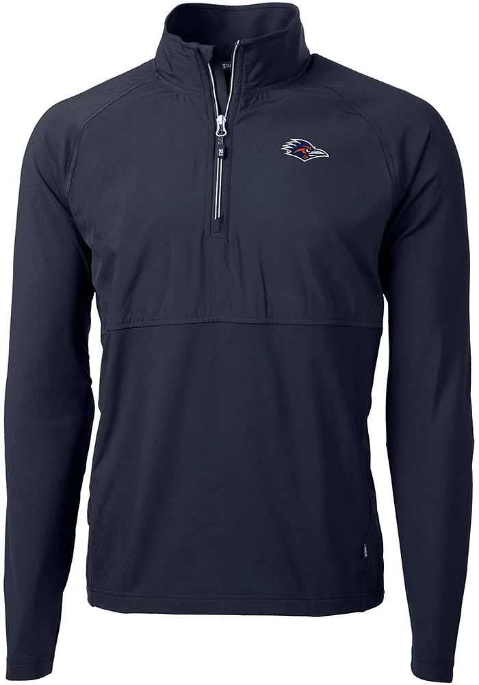 Cutter and Buck UTSA Roadrunners Mens Navy Blue Adapt Eco Hybrid Long Sleeve Qtr Zip Pullover