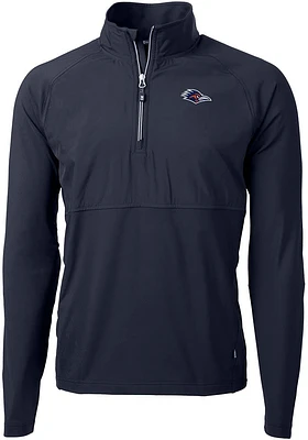 Cutter and Buck UTSA Roadrunners Mens Navy Blue Adapt Eco Hybrid Long Sleeve Qtr Zip Pullover