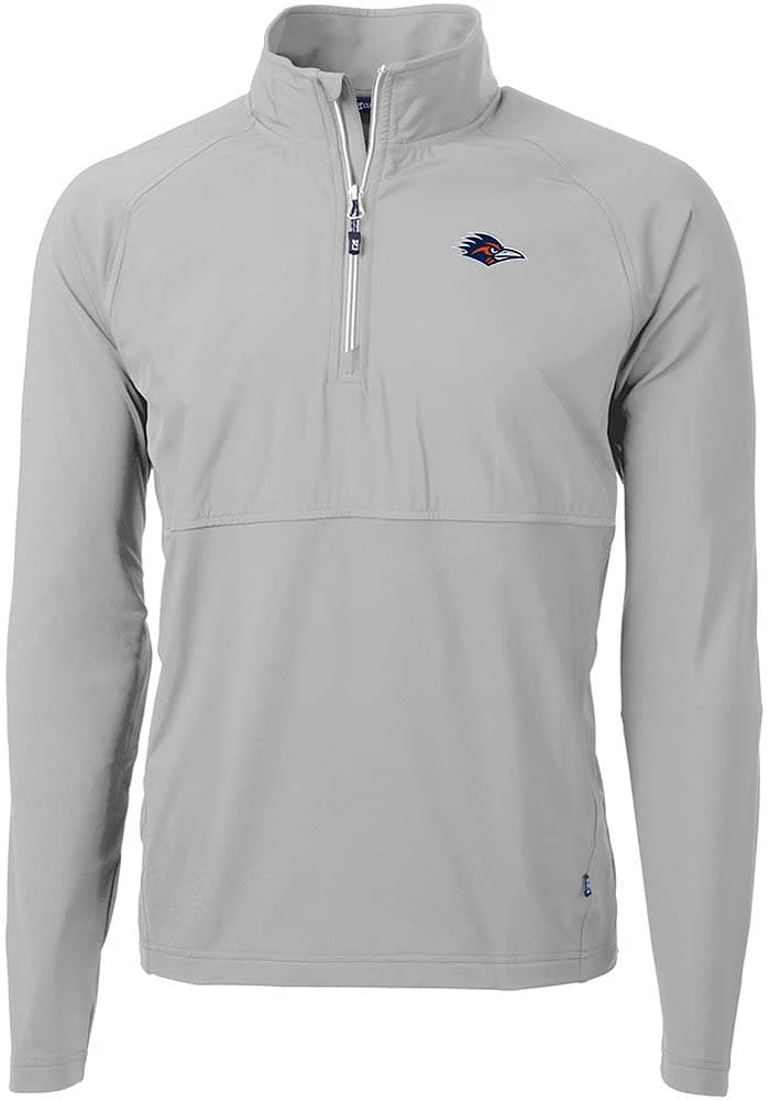 Cutter and Buck UTSA Roadrunners Mens Grey Adapt Eco Hybrid Long Sleeve Qtr Zip Pullover