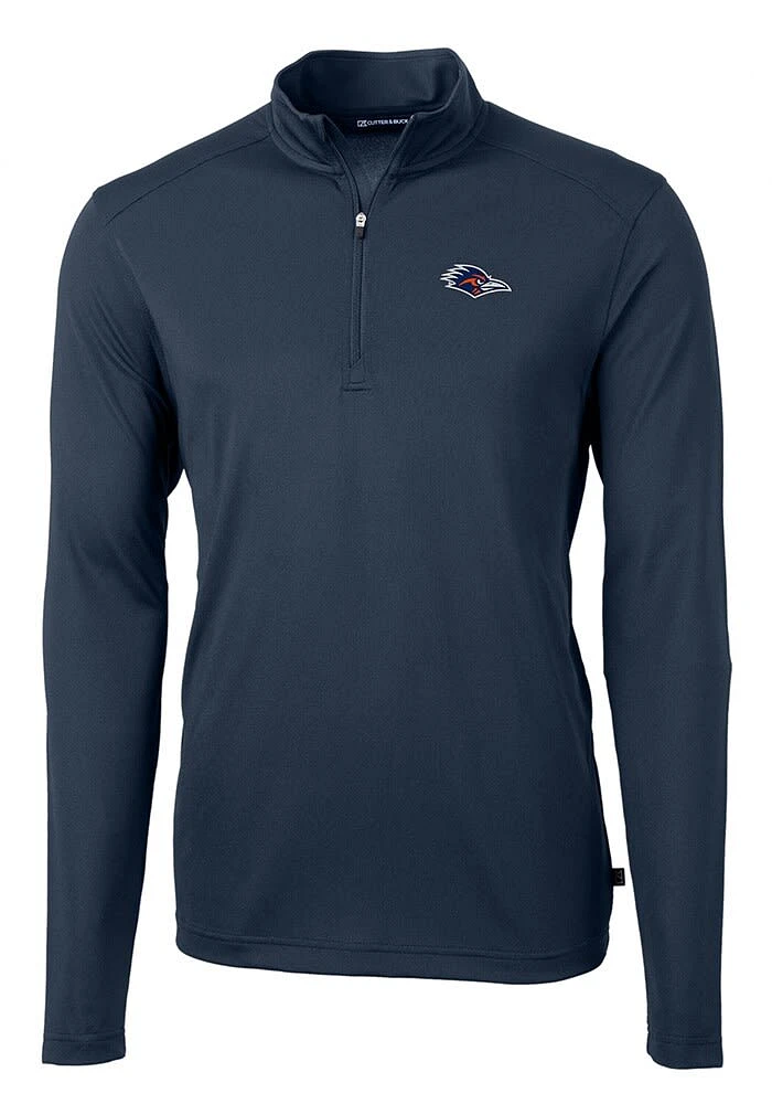 Cutter and Buck UTSA Roadrunners Mens Navy Blue Virtue Eco Pique Long Sleeve Qtr Zip Pullover