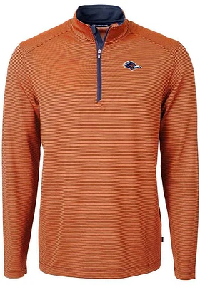 Cutter and Buck UTSA Roadrunners Mens Orange Virtue Eco Pique Micro Stripe Long Sleeve Qtr Zip Pul..