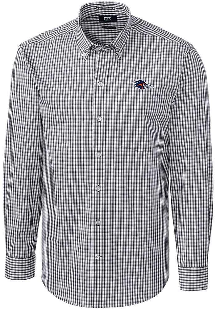 Cutter and Buck UTSA Roadrunners Mens Grey Easy Care Gingham Long Sleeve Dress Shirt