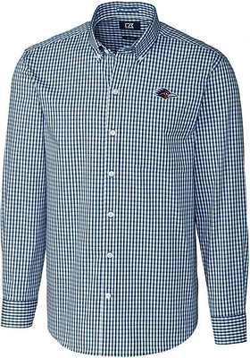 Cutter and Buck UTSA Roadrunners Mens Navy Blue Easy Care Gingham Long Sleeve Dress Shirt