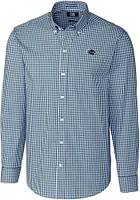 Cutter and Buck UTSA Roadrunners Mens Navy Blue Easy Care Gingham Long Sleeve Dress Shirt