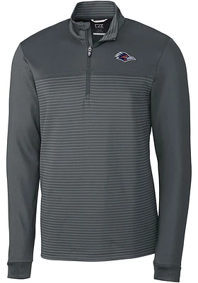 Cutter and Buck UTSA Roadrunners Mens Grey Traverse Stripe Stretch Long Sleeve Qtr Zip Pullover