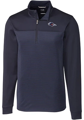Cutter and Buck UTSA Roadrunners Mens Navy Blue Traverse Stripe Stretch Long Sleeve Qtr Zip Pullov..