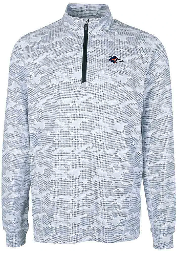 Cutter and Buck UTSA Roadrunners Mens Traverse Camo Print Stretch Long Sleeve Qtr Zip Pullove
