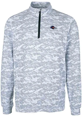 Cutter and Buck UTSA Roadrunners Mens Traverse Camo Print Stretch Long Sleeve Qtr Zip Pullove