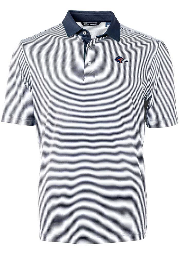 Cutter and Buck UTSA Roadrunners Mens Navy Blue Virtue Eco Pique Micro Stripe Short Sleeve Polo