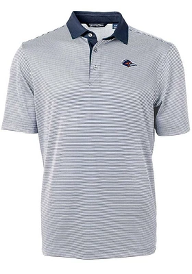 Cutter and Buck UTSA Roadrunners Mens Navy Blue Virtue Eco Pique Micro Stripe Short Sleeve Polo