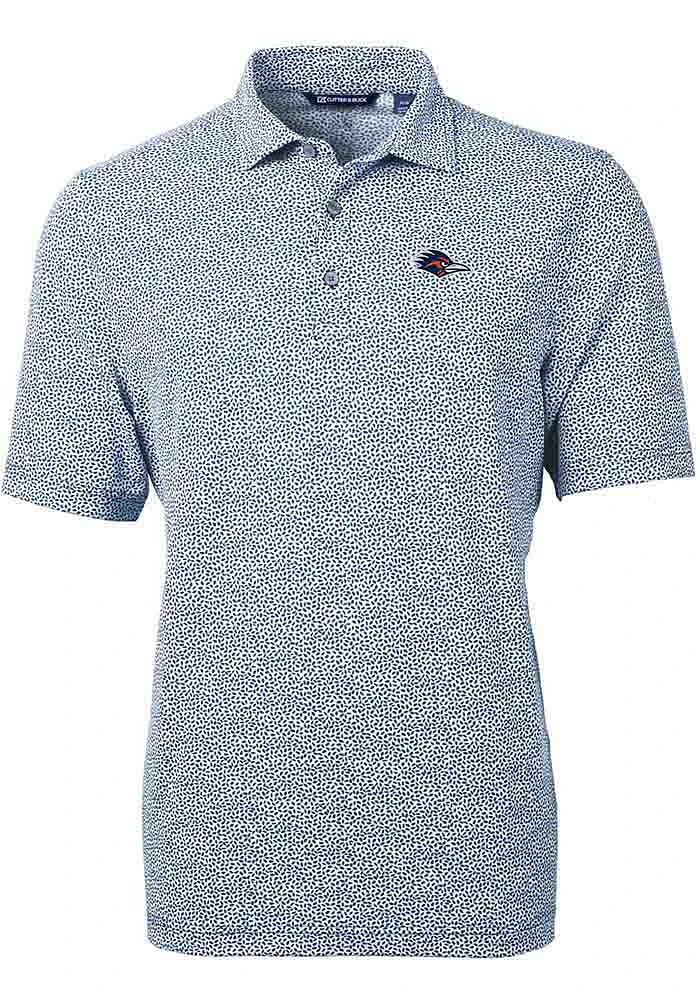 Cutter and Buck UTSA Roadrunners Mens Navy Blue Virtue Eco Pique Botanical Short Sleeve Polo