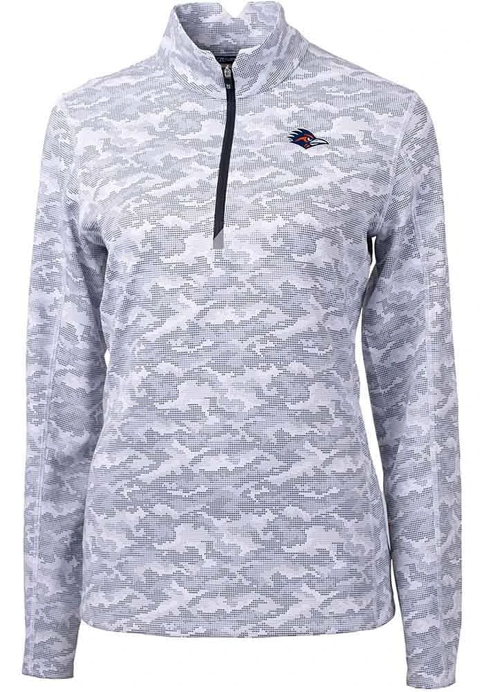 Cutter and Buck UTSA Roadrunners Womens Grey Traverse Camo Qtr Zip