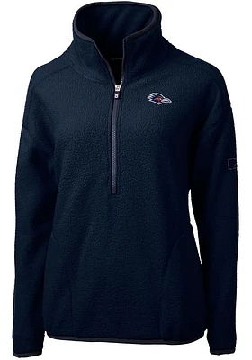 Cutter and Buck UTSA Roadrunners Womens Navy Blue Cascade Eco Sherpa Qtr Zip