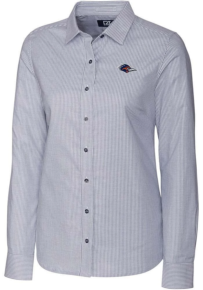 Cutter and Buck UTSA Roadrunners Womens Stretch Oxford Stripe Long Sleeve Dress Shirt