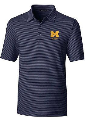 Cutter and Buck Michigan Wolverines Mens Blue Forge Pencil Stripe Short Sleeve Polo