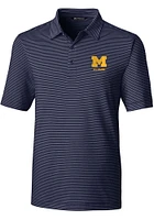 Cutter and Buck Michigan Wolverines Mens Blue Forge Pencil Stripe Short Sleeve Polo