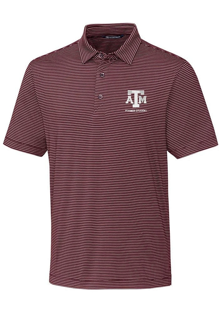Cutter and Buck Texas A&M Aggies Mens Maroon Logo Forge Pencil Stripe Short Sleeve Polo