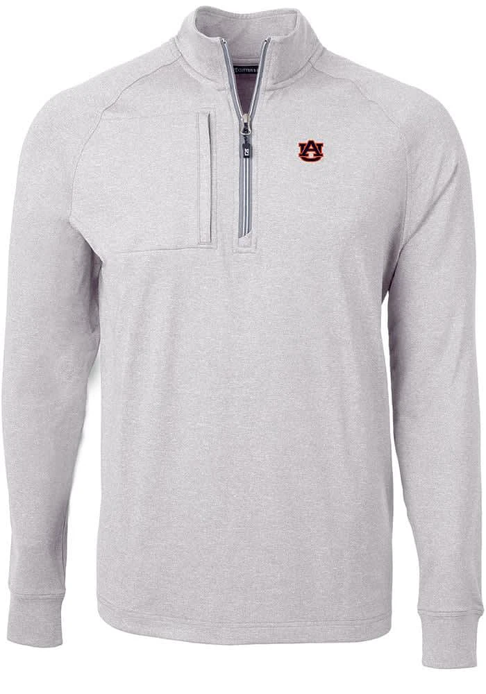 Cutter and Buck Auburn Tigers Mens Grey Adapt Eco Knit Big Tall Qtr Zip